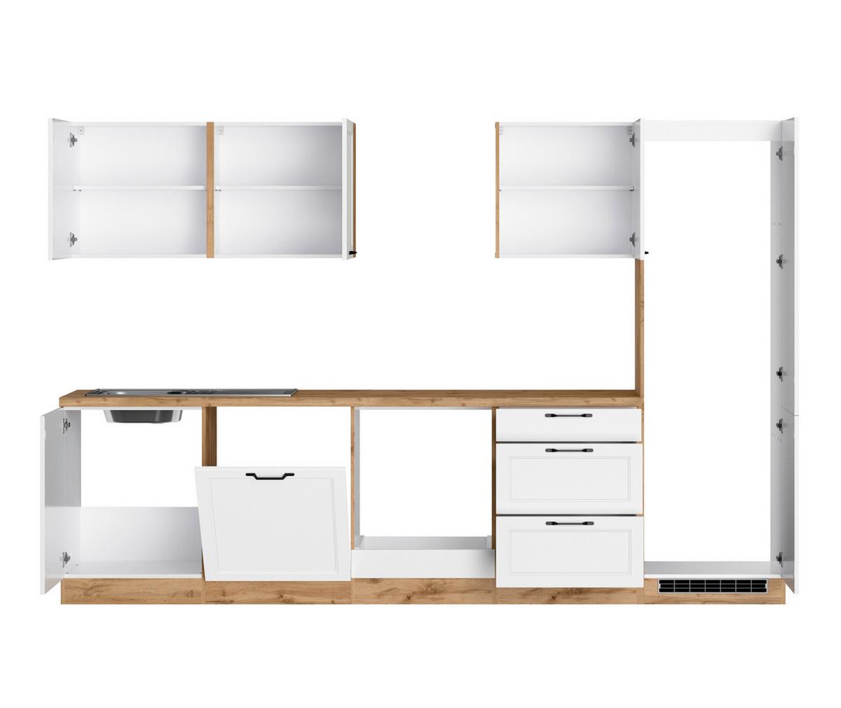 Küchenzeile Meran ohne Geräte B: 300 cm Weiß/Eiche Dekor - Eiche Wotan/Weiß, LIFESTYLE, Holzwerkstoff (300cm) - Held