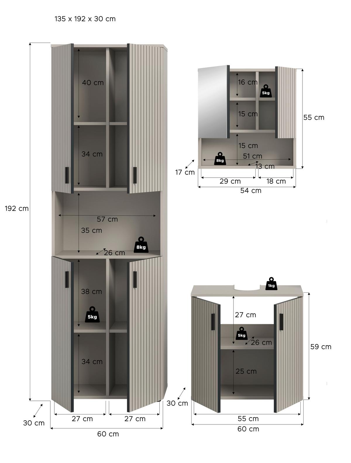 BADEZIMMER Mone Kaschmir B: 120cm - Kaschmir/Schwarz, Trend, Glas/Holzwerkstoff (120cm) - MID.YOU