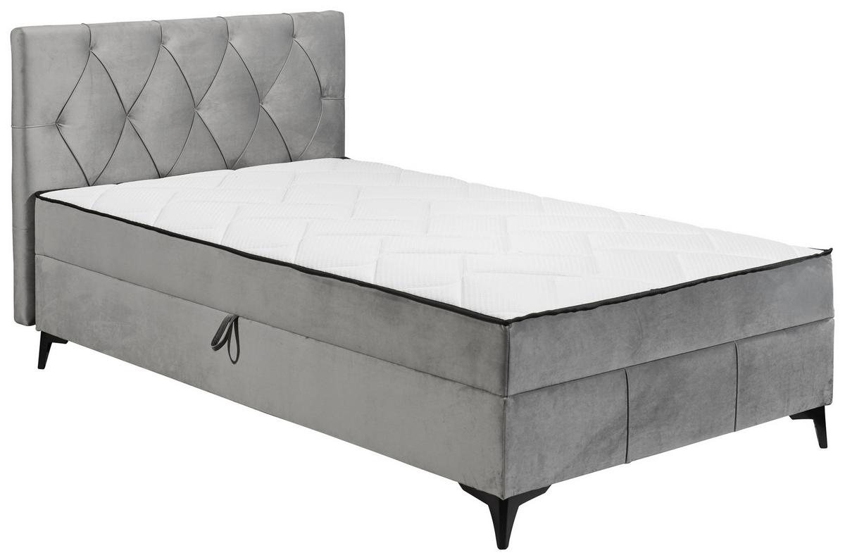 Boxbett Cornwill Mit Gepolstertem Kopfteil 120x200 - Schwarz/Grau, MODERN, Holzwerkstoff/Textil (120/200cm) - MID.YOU