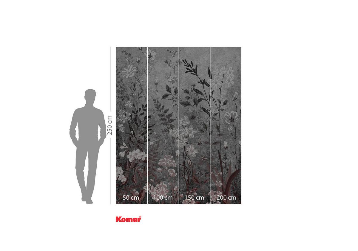 Vliestapete Moonlight Flowers - Schwarz/Rosa, Basics (200/250cm) - Komar