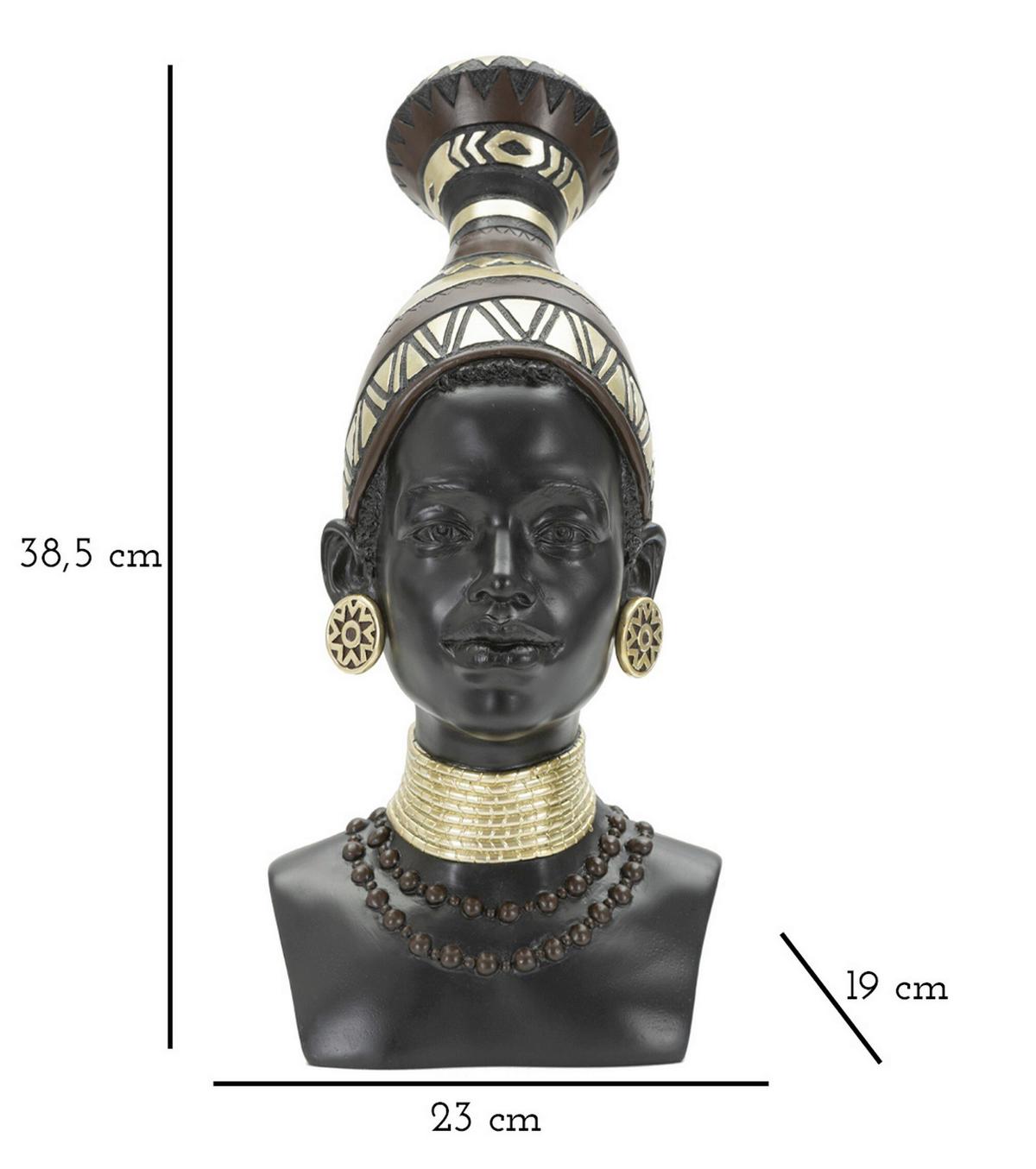 Skulptur Massai Woman Tribe Schwarz, Goldfarben, B: 23 cm - Goldfarben/Schwarz, Basics, Kunststoff (23/38.5/19cm)