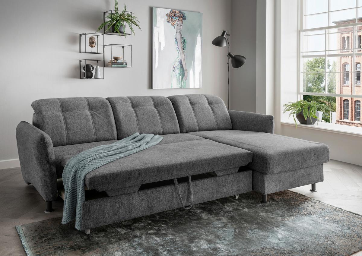 Ecksofa Minori Chenille Anthrazit, S: 267x184 cm - Anthrazit/Schwarz, MODERN, Textil (267/184cm) - Livetastic