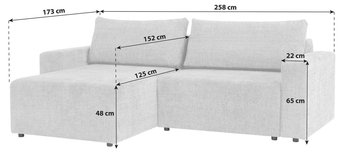 Ecksofa Dallas Dunkelblau 258x173 Cm - Schwarz/Dunkelblau, MODERN, Holz/Kunststoff (258/173cm)
