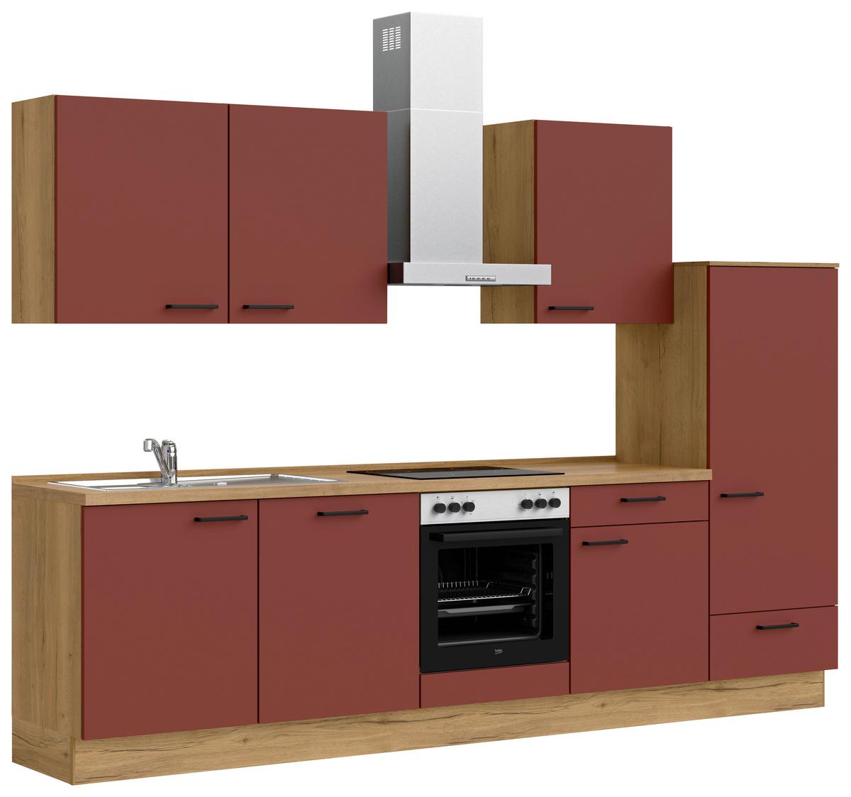 Küchenleerblock Easytouch Low-Line, L10 Rechts - Eichefarben/Rot, MODERN, Holzwerkstoff (300cm) - Nobilia