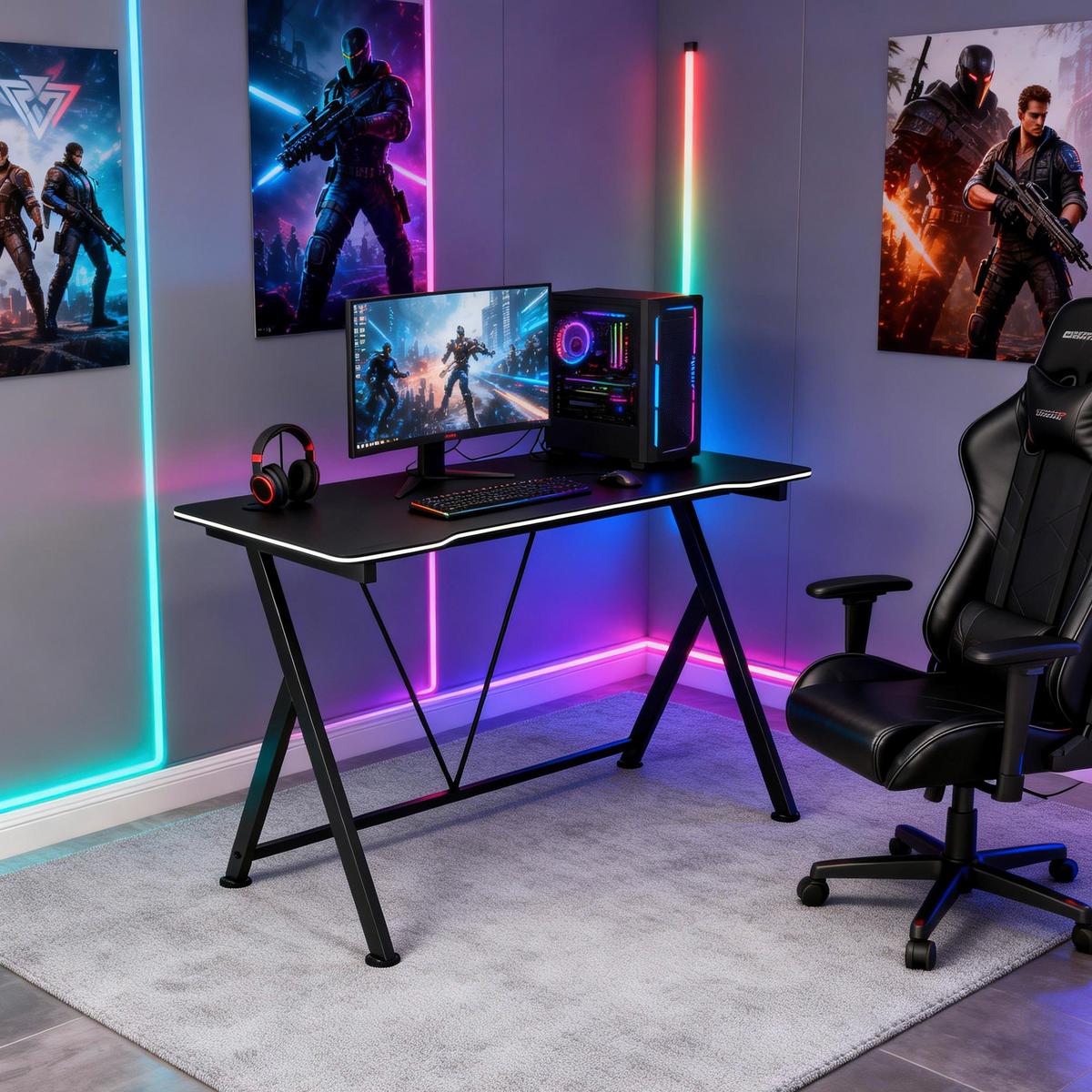 Gamingtisch Paul Schwarz B: 110 cm - Schwarz/Weiß, Trend, Holzwerkstoff/Metall (110/75/60cm)