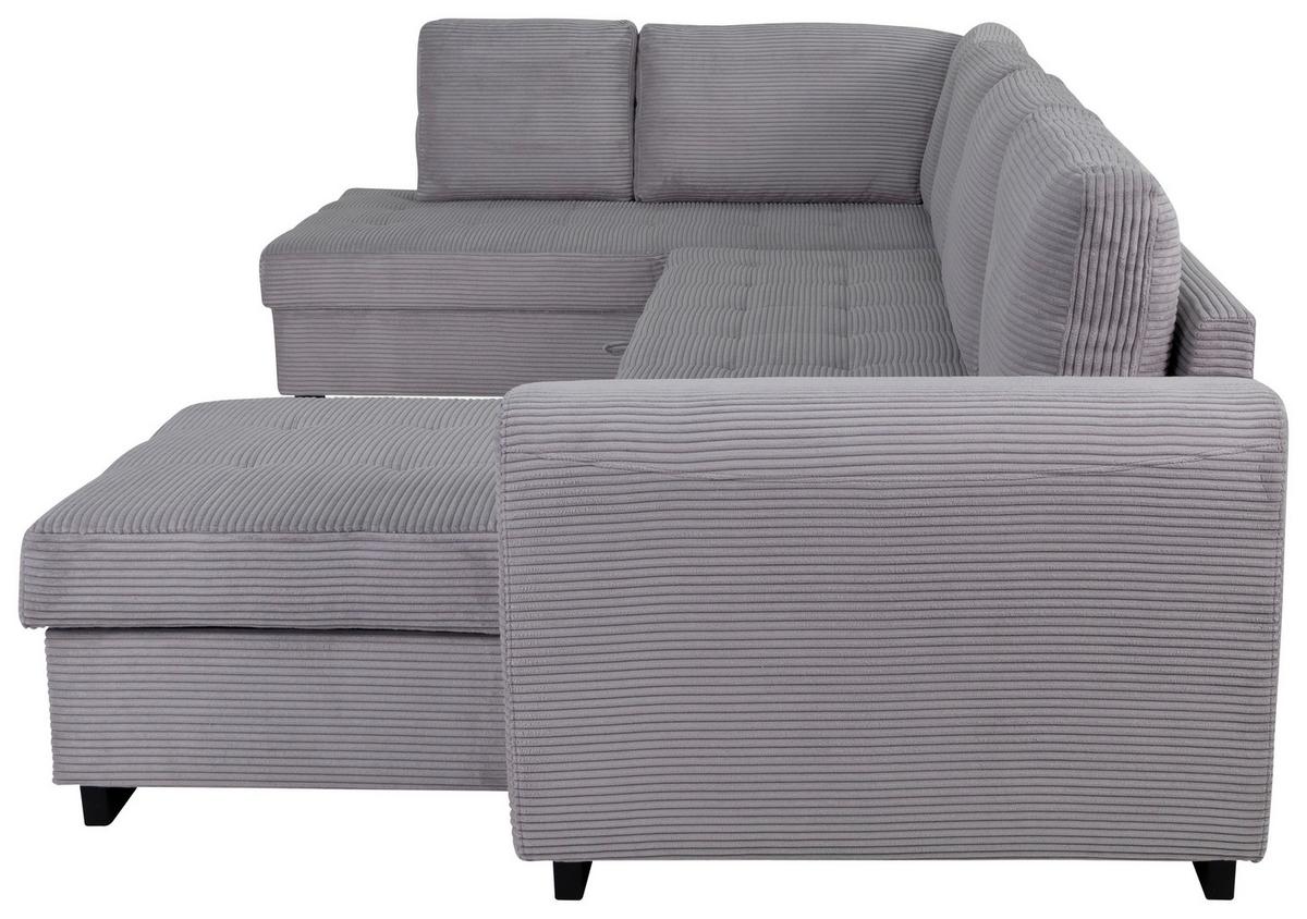 Souprava U MALTE, levá, světle šedý manšestr - černá/světle šedá, Moderní, textil/plast (178/305/155cm) - Based