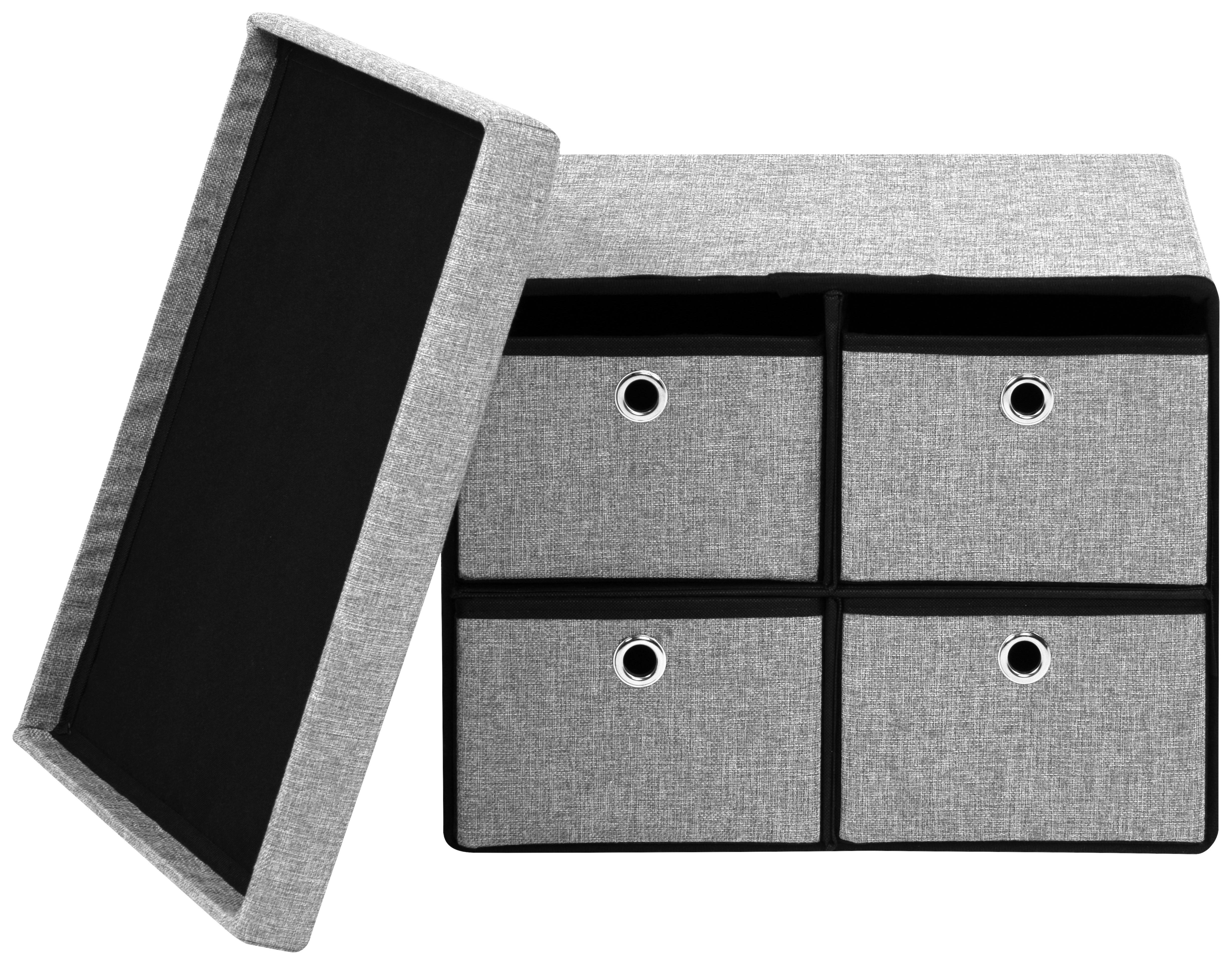 Hocker Halmstad Textil Grau, Box Mit Deckel - Grau, Trend, Wellpappe/Textil (50,5/40/38cm)