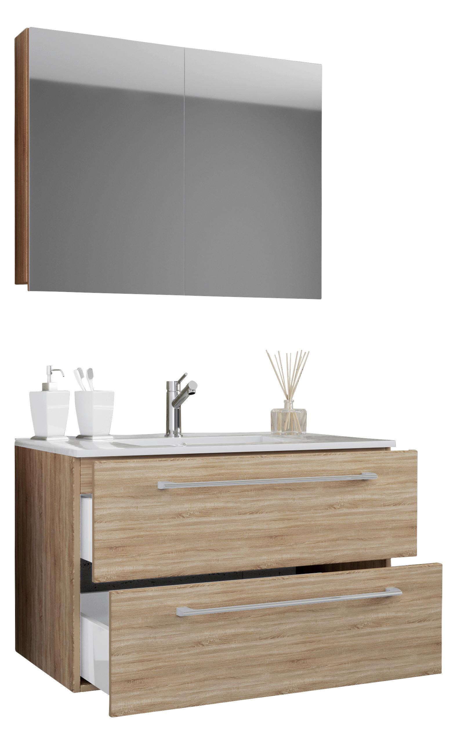 Badezimmer Badinos 3-Teilig Sonoma Eiche B: 80 cm - Weiß/Sonoma Eiche, MODERN, Keramik/Holzwerkstoff (80cm) - MID.YOU