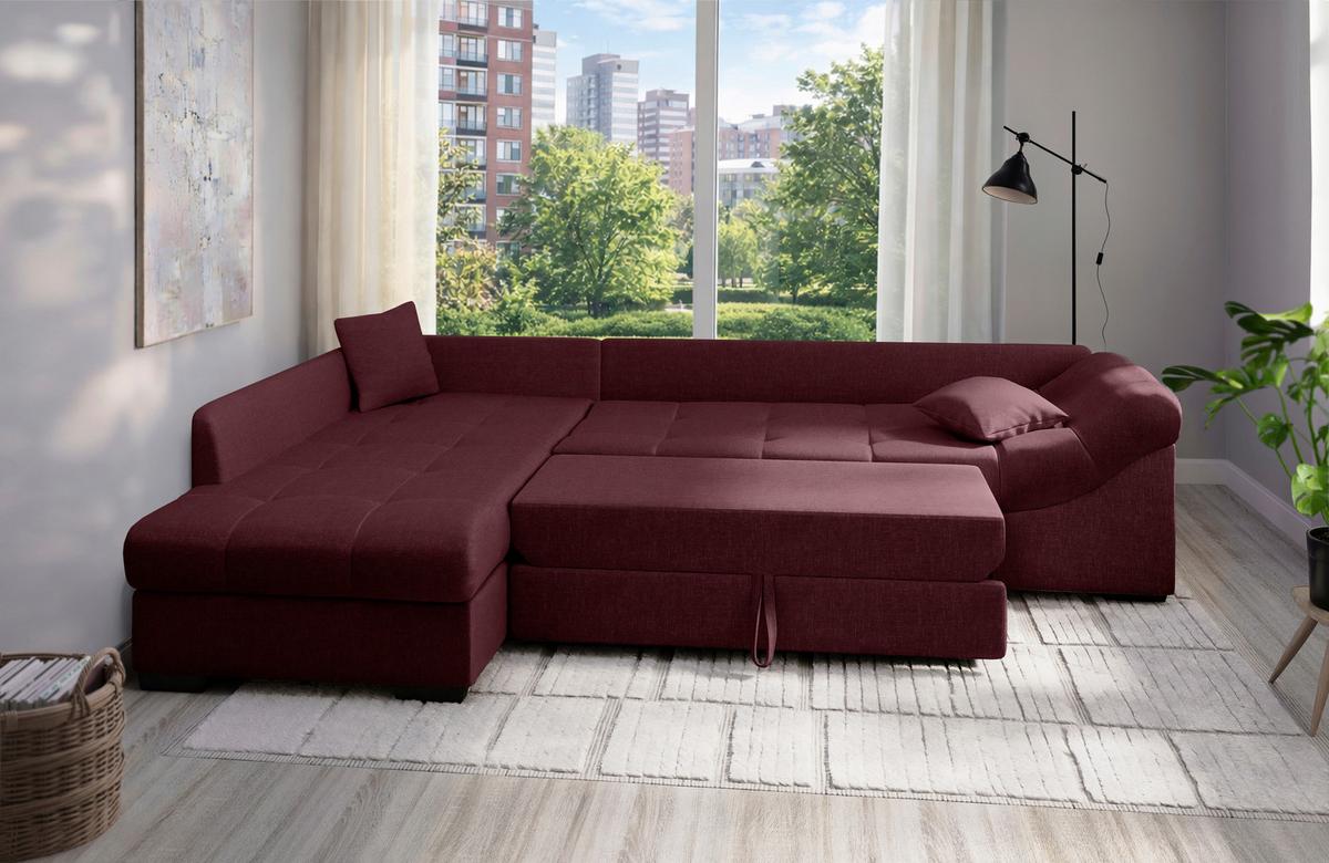 Eckschlafsofa Alvito Bordeaux S: 202x298 Cm - Bordeaux/Schwarz, MODERN, Textil (202/298cm) - MID.YOU