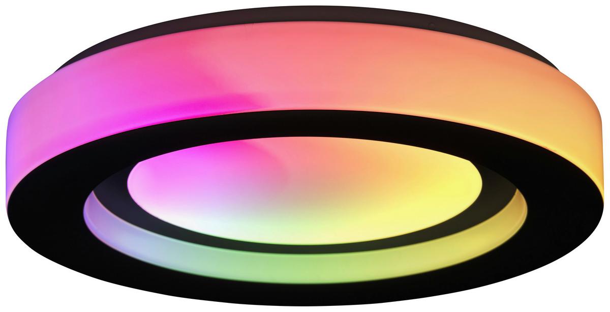 LED-Deckenleuchte Troye Ø 50 cm mit Farbwechsler - Schwarz, MODERN, Kunststoff/Metall (50/8cm) - Luca Bessoni