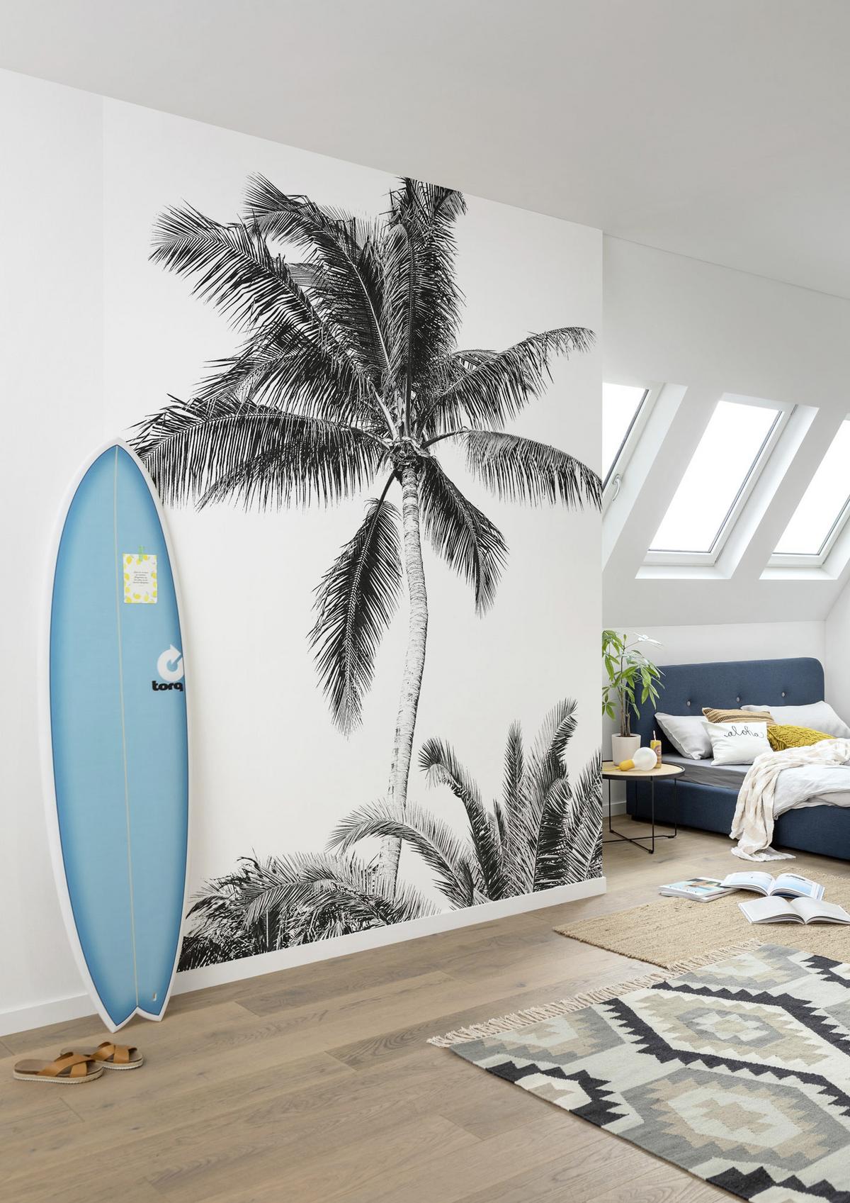 Fototapete Retro Palm - Schwarz/Weiß, Trend, Papier (200/280cm)
