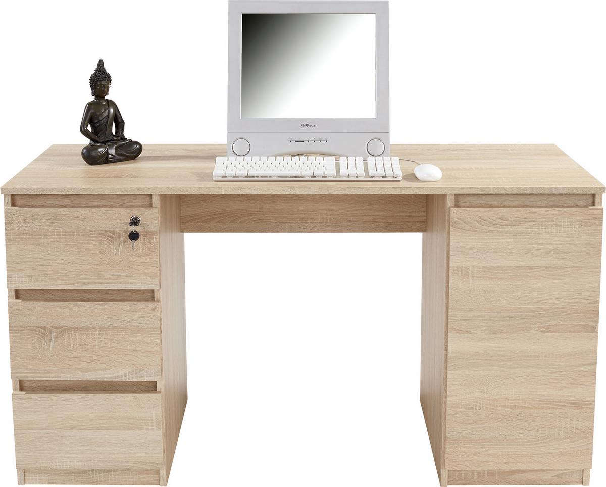 Schreibtisch mit Stauraum B 138 cm H 74,4cm Stefan Eiche Dekor - Sonoma Eiche, MODERN, Holzwerkstoff (138/74,4/55cm)