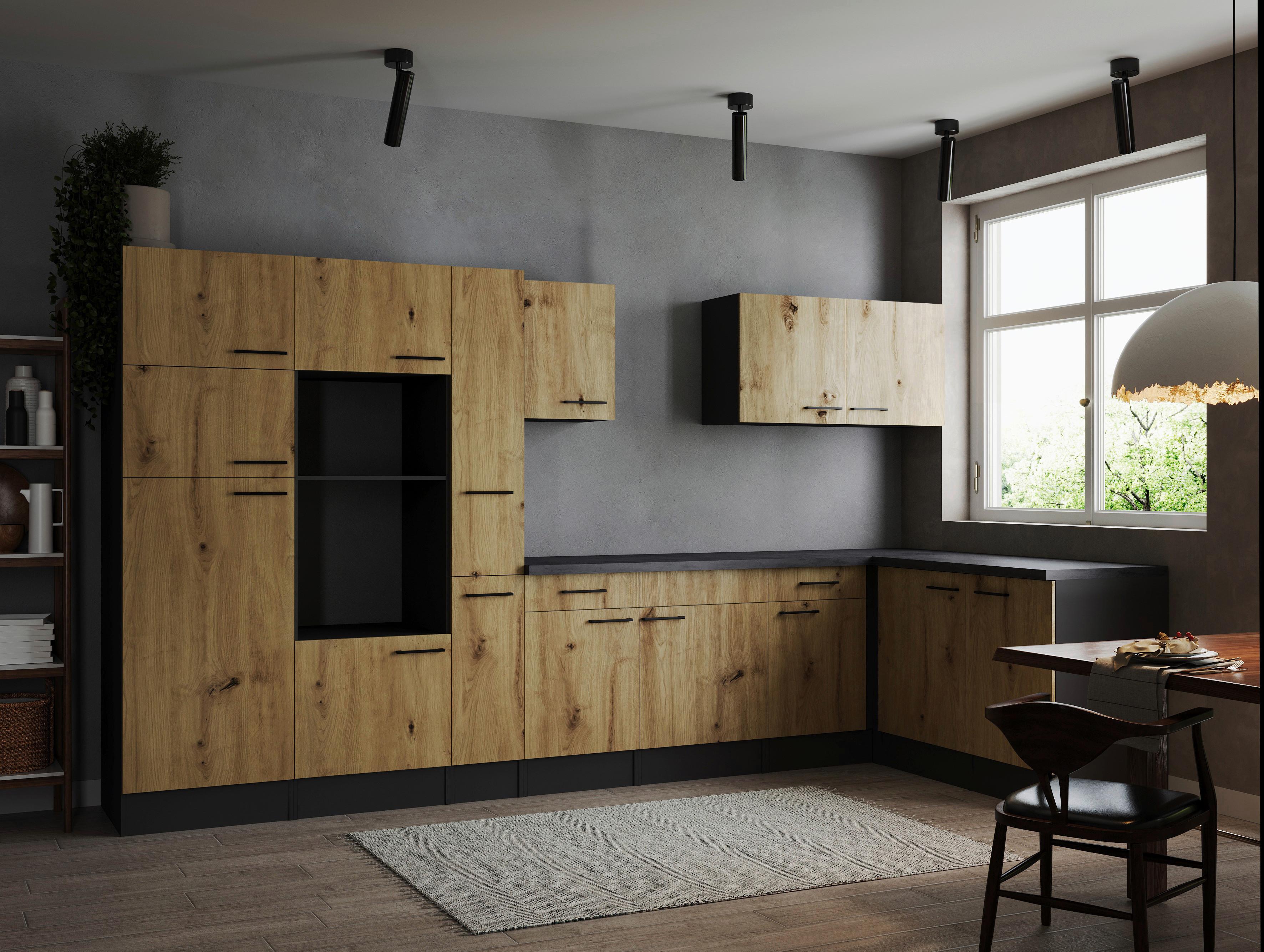 Eckküche Oliver Artisan Dekor S: 370x172 Cm - Eiche Artisan/Grau, Design, Holzwerkstoff (370/172cm) - Respekta