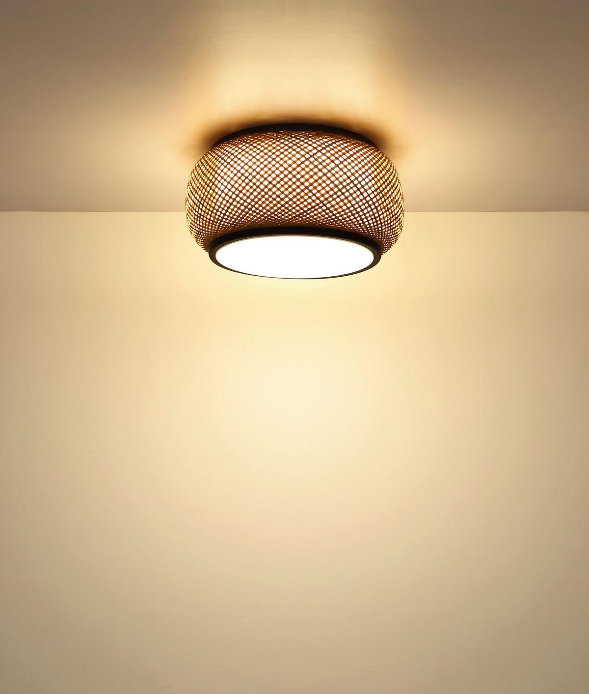 LED-Deckenleuchte 3000/4000/6000k - Schwarz/Naturfarben, Design, Holz/Kunststoff (38/19,2cm) - Globo