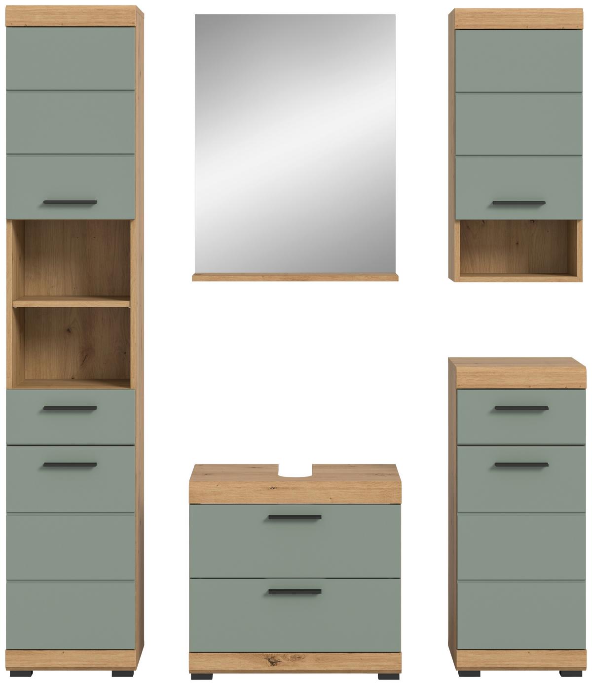Badezimmer Scout Eiche Artisan Dekor Salbeigrün - Salbeigrün/Schwarz, MODERN, Glas/Holzwerkstoff (154cm) - MID.YOU