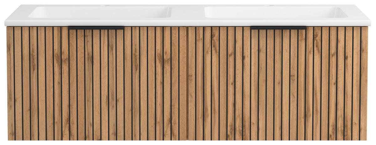 Waschbecken Mit Unterschrank Chester B: 120 Cm - Eiche Wotan/Schwarz, MODERN, Holzwerkstoff/Stein (120cm) - Held