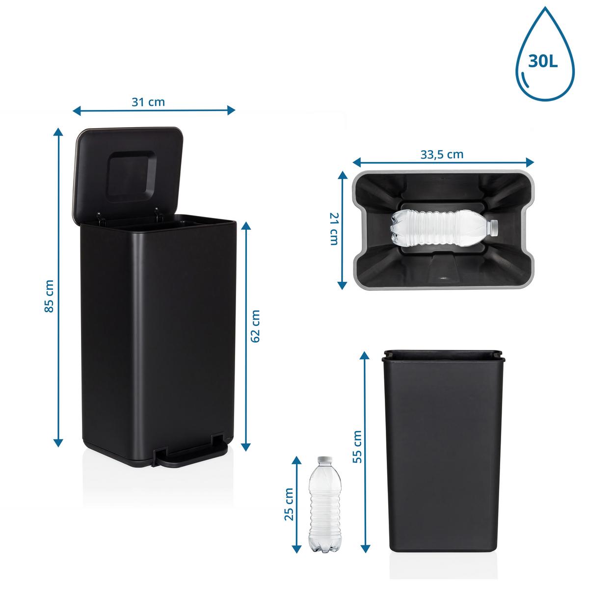 ABFALLEIMER Clean Natura Schwarz B: 31cm - Schwarz, MODERN, Kunststoff/Metall (31/62/36cm) - MID.YOU