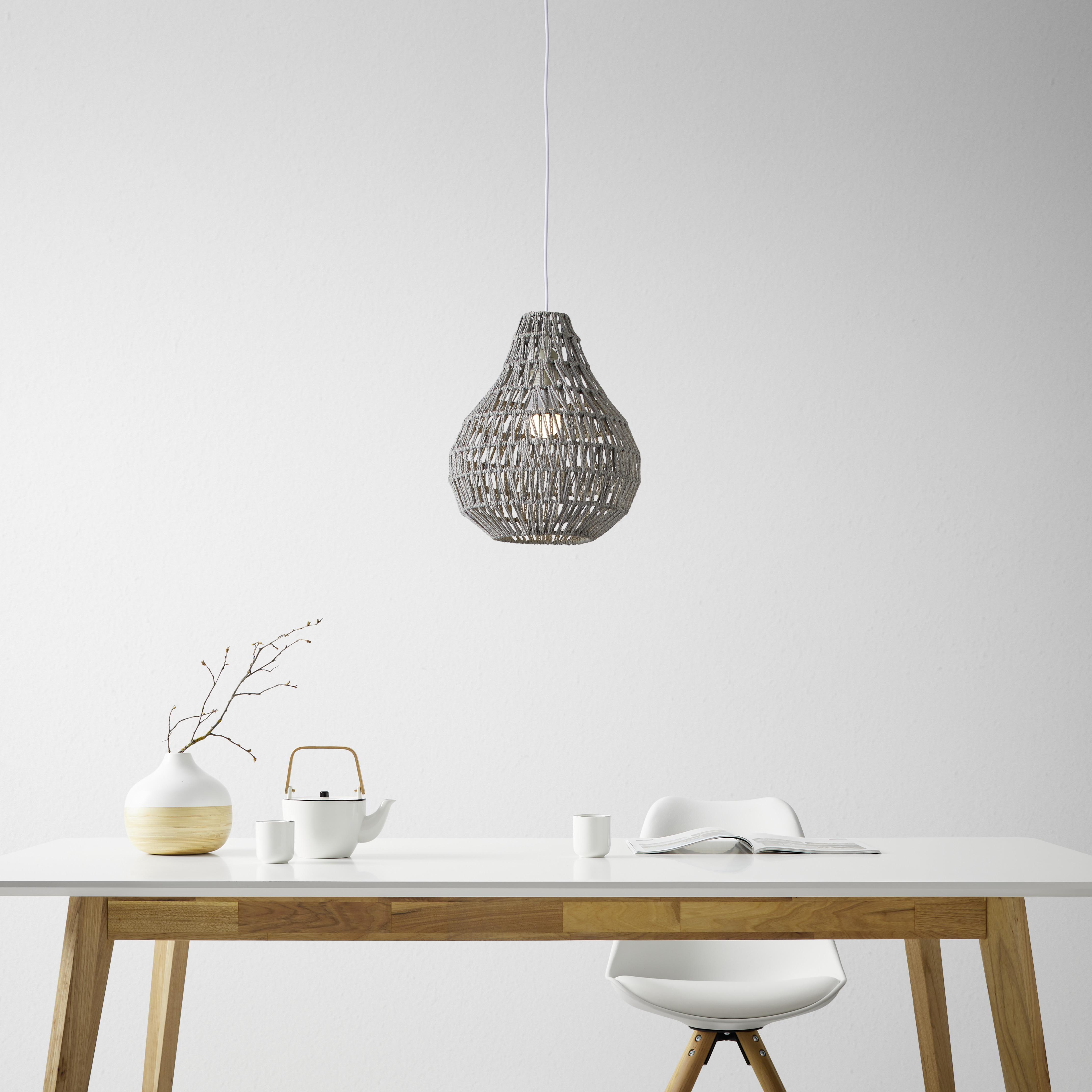 Závesná Lampa Jade 30/147cm, 60 Watt - sivá, Romantický / Vidiecky, prírodné materiály (30/147cm) - Modern Living
