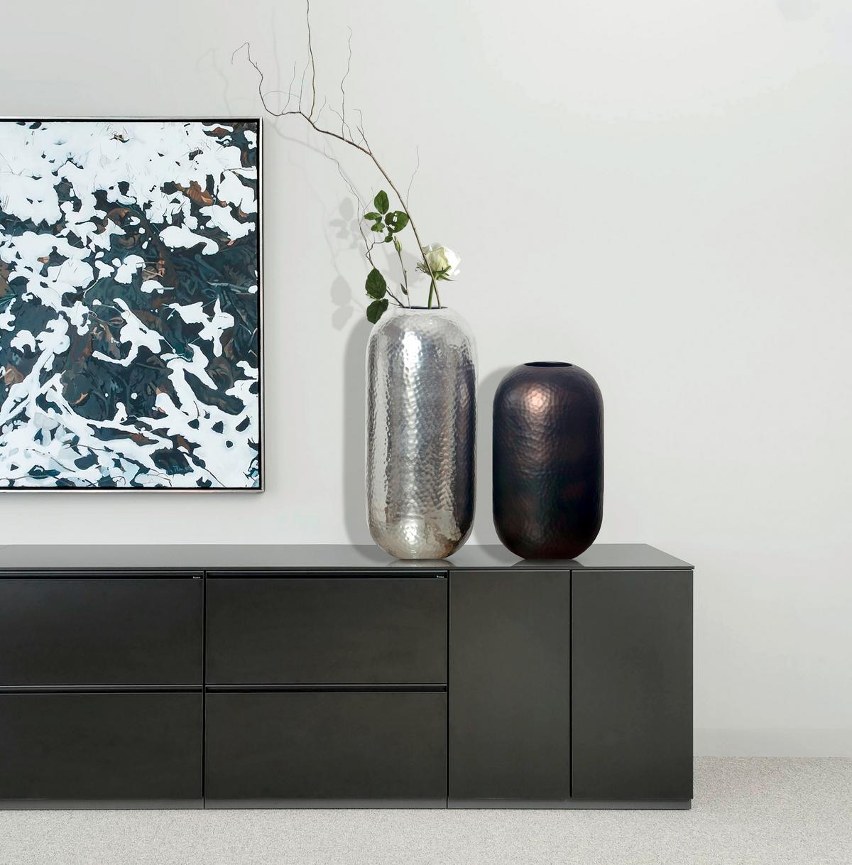 Dekovase 2er Set Hammerschlag Silberfarben B: 20 Cm - Silberfarben, Design, Metall (20/46/20cm) - Livetastic