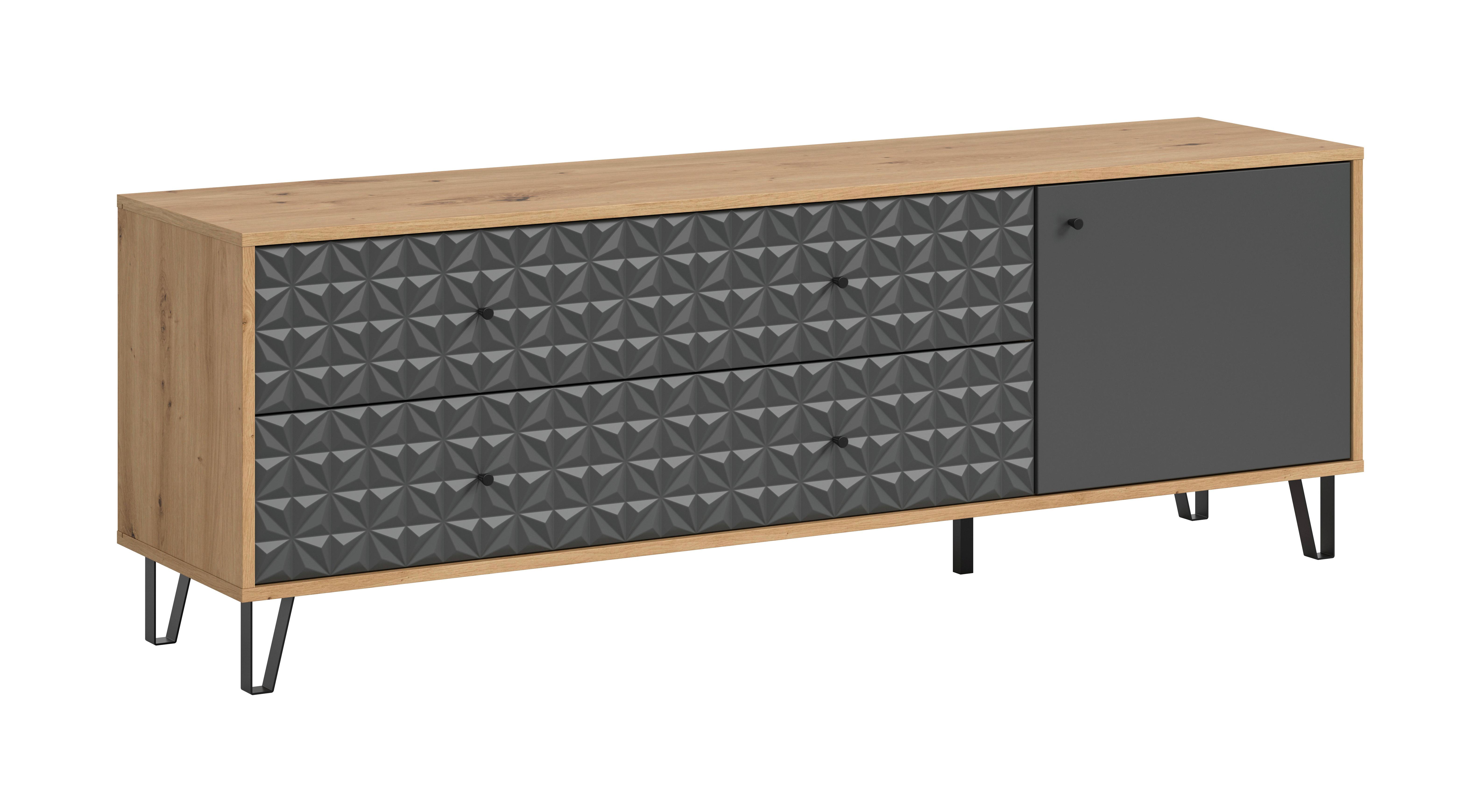 Lowboard Prisma, Anthrazit B: 164 cm - Anthrazit/Schwarz, Design, Holzwerkstoff (164/56/40cm) - Livetastic