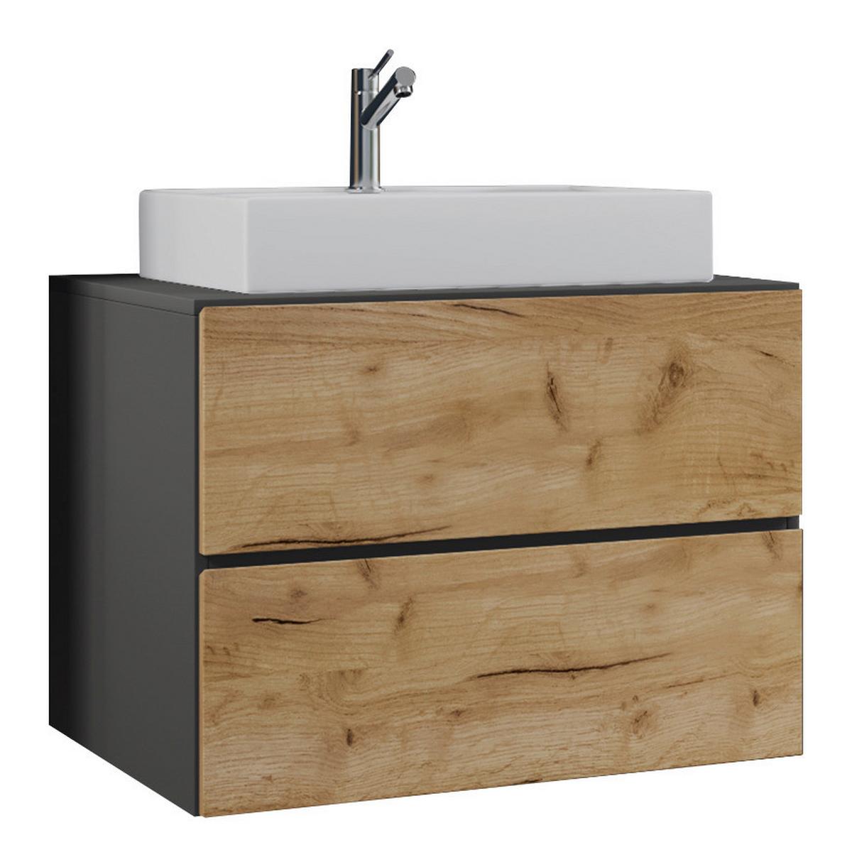 Waschbecken mit Unterschrank B: 80 cm Anthrazit - Honigeiche/Anthrazit, MODERN, Keramik/Holzwerkstoff (80/64,2/51,4cm) - MID.YOU