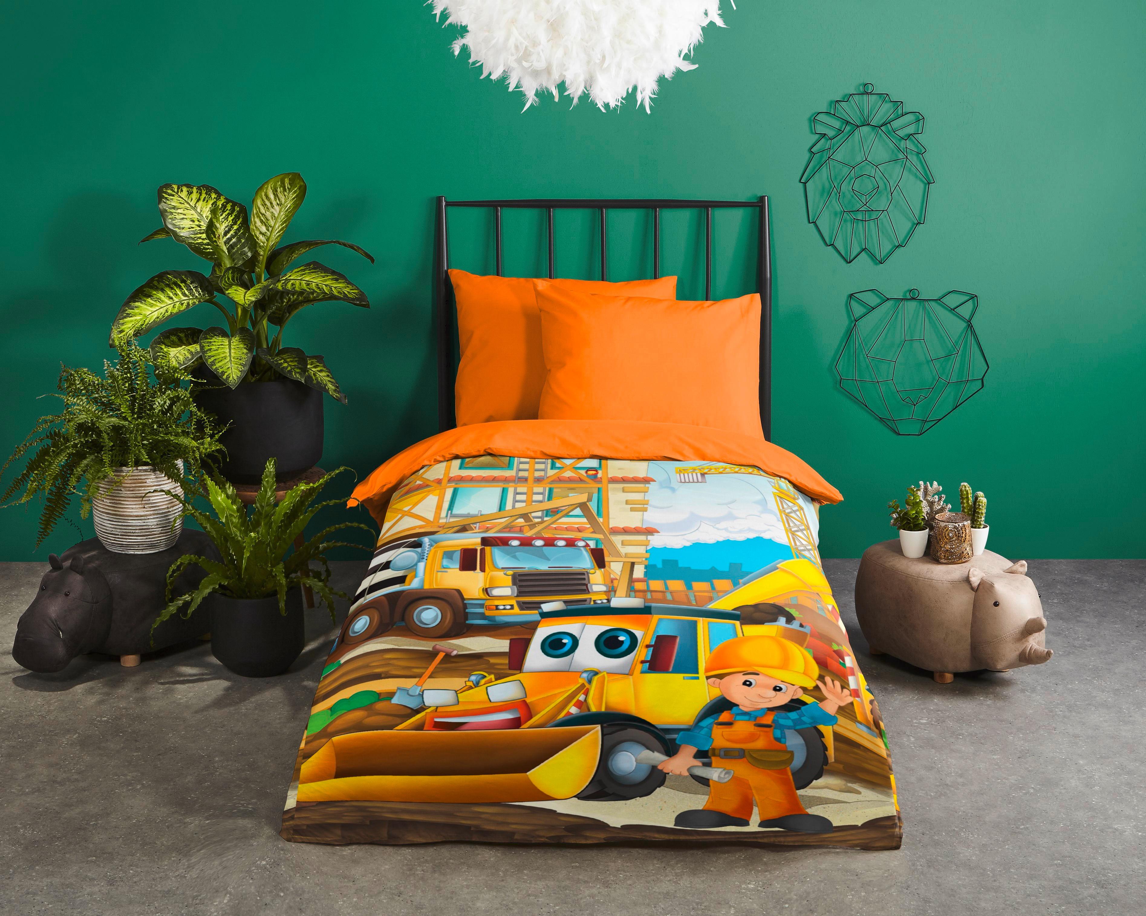 Kinderbettwäsche 140x200 cm Building Auto Naturfaser - Multicolor, Basics, Textil (140/200cm)