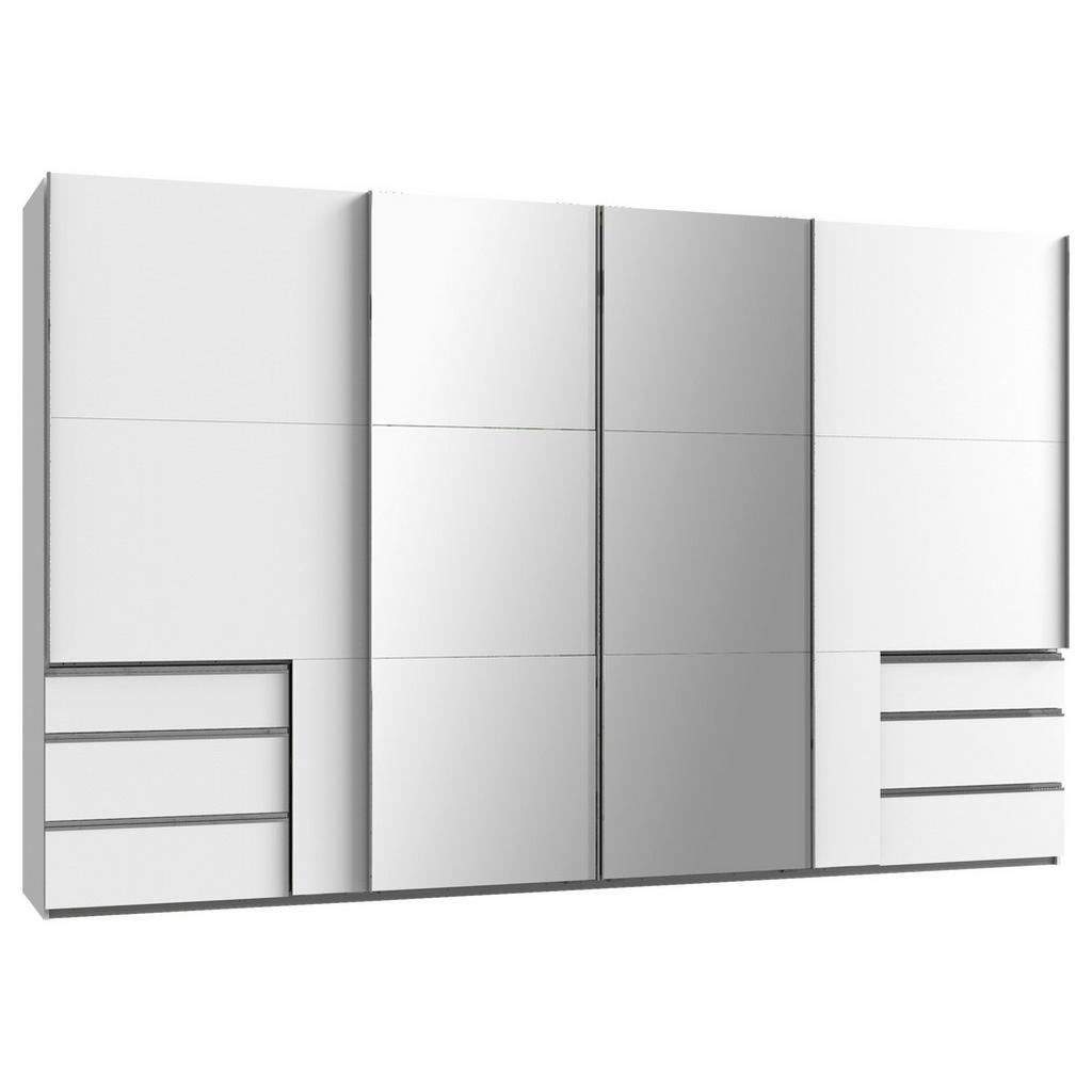 Schwebetürenschrank M. Spiegel + Laden 350cm Level 36a, Weiß