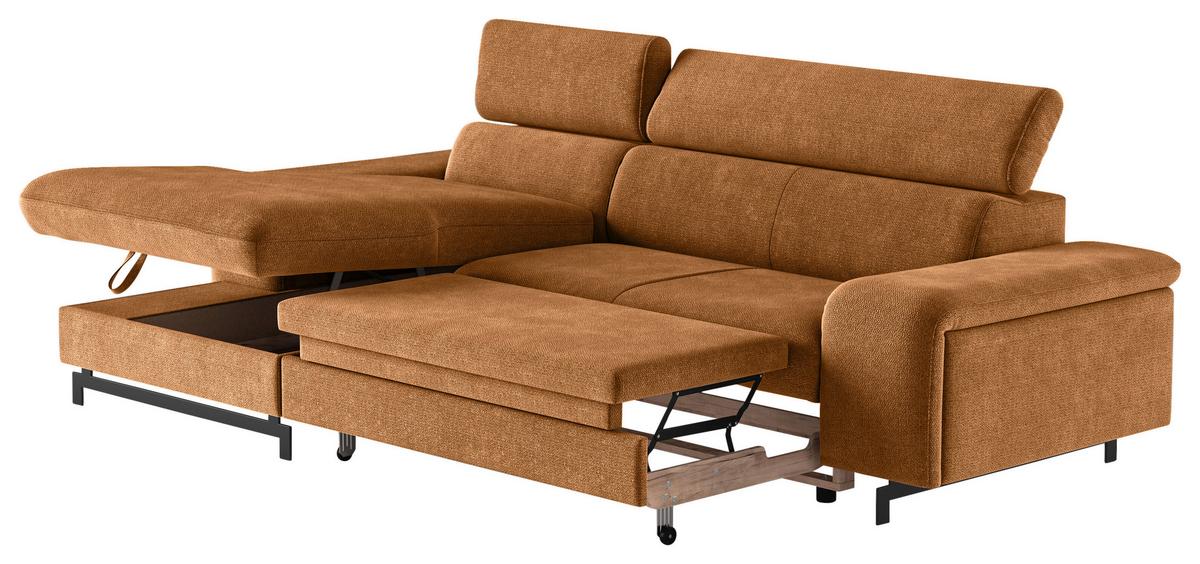 Ecksofa mit Bettkasten Emma Cognac 165x267 cm - Cognac/Schwarz, Textil (165/267cm) - MID.YOU