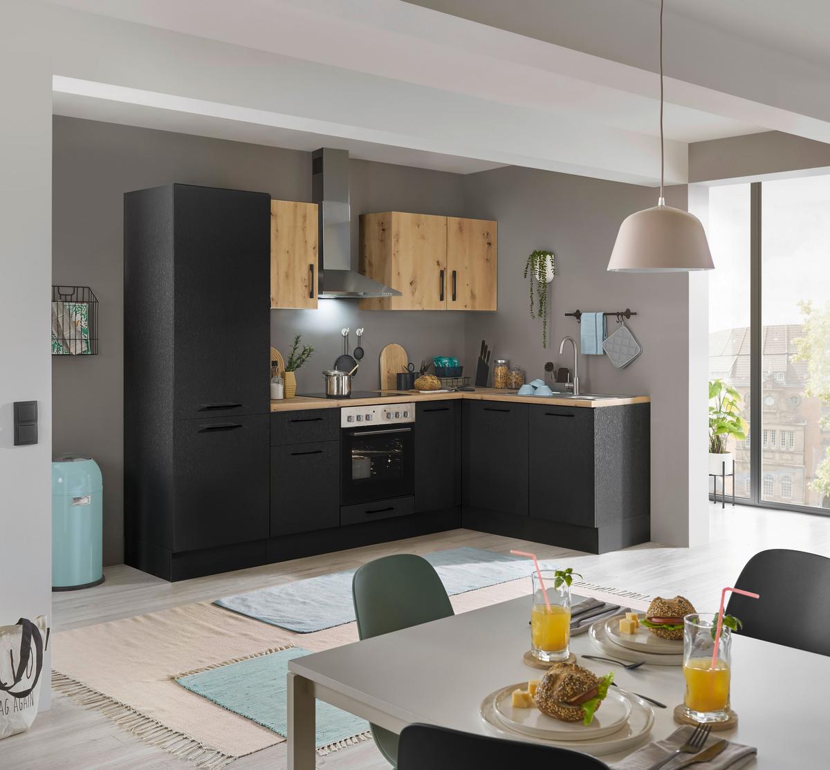 Eckküche Turin Schwarz/Eiche Dekor 270x165 cm - Schwarz/Eiche Artisan, Basics, Holzwerkstoff (270/165cm) - MID.YOU