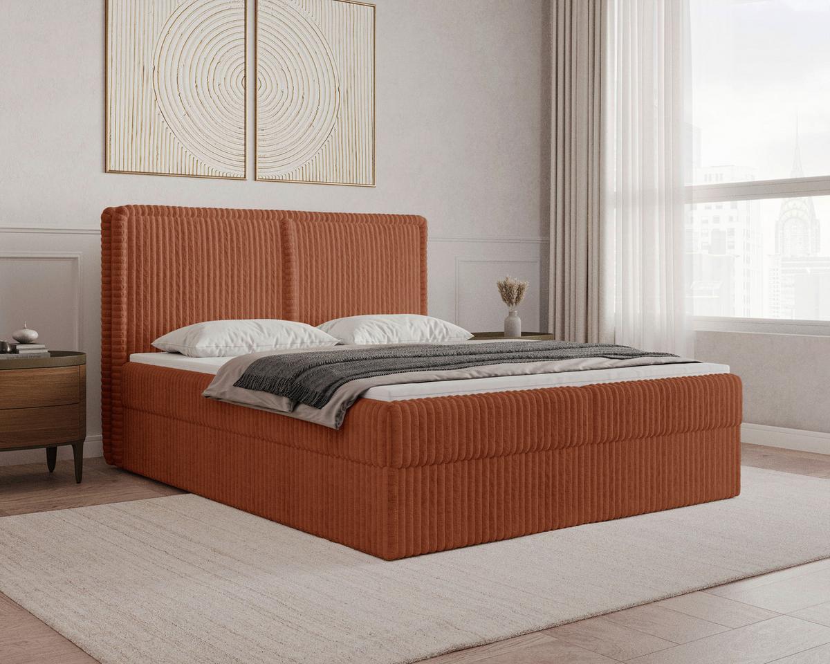 Boxbett Barcelona mit Topper 180x200 - Terracotta/Schwarz, MODERN, Holz/Kunststoff (180/200cm) - Livetastic
