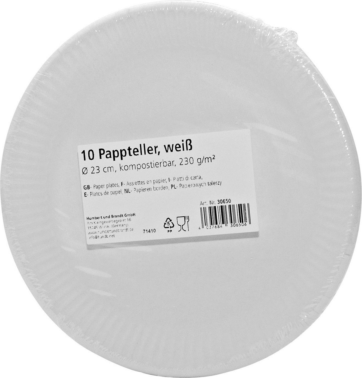 Einweg-Pappteller Weiß 10 Stk., D: 23 cm - Weiß, KONVENTIONELL, Papier (23cm)
