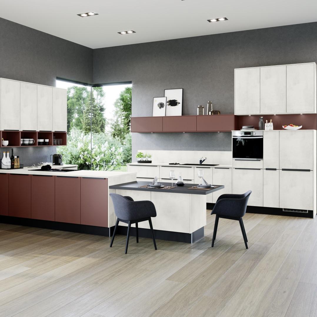 Einbauküche Win/Base Frei Planbar Modernes Design - Bordeaux/Schwarz, MODERN, Holzwerkstoff - Express