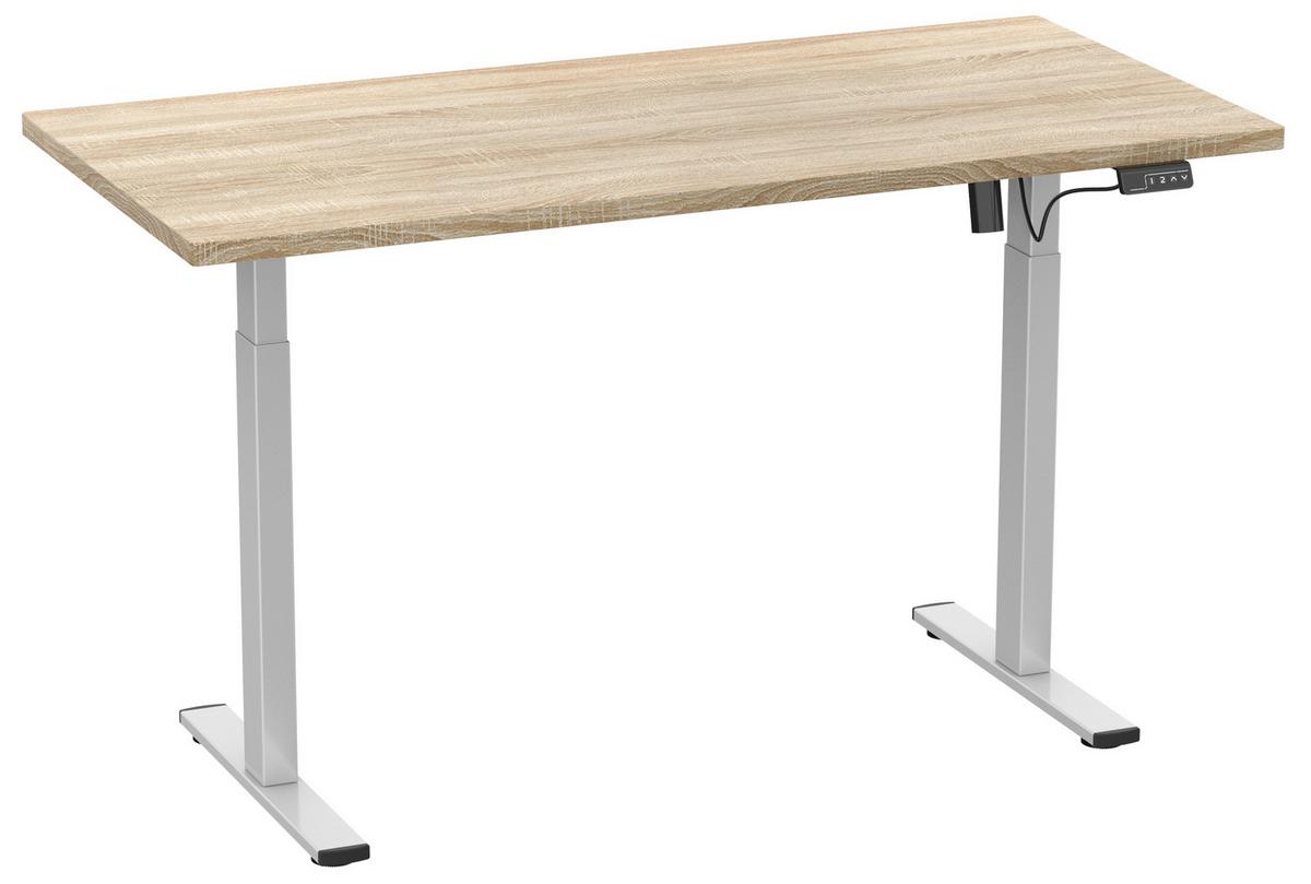 Schreibtisch E-Lona Sonoma Eiche L: 140 cm - Silberfarben/Sonoma Eiche, Design, Holzwerkstoff/Metall (140/50/71cm) - MID.YOU