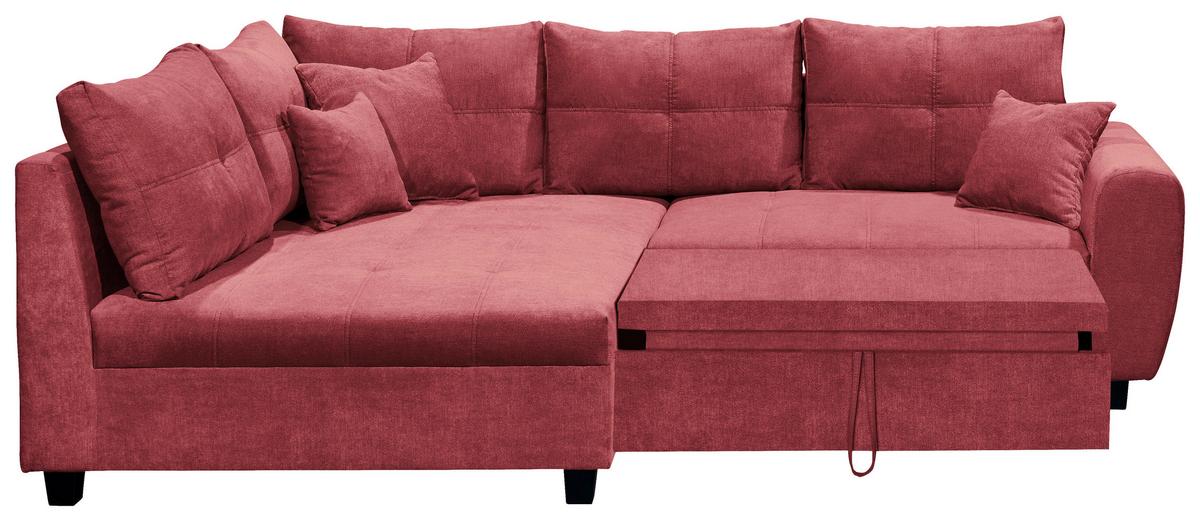 Ecksofa mit Schlaffunktion + Kissen Lea, Polyester-Nylon - Beere/Schwarz, Basics, Holzwerkstoff/Textil (176/248cm) - MID.YOU