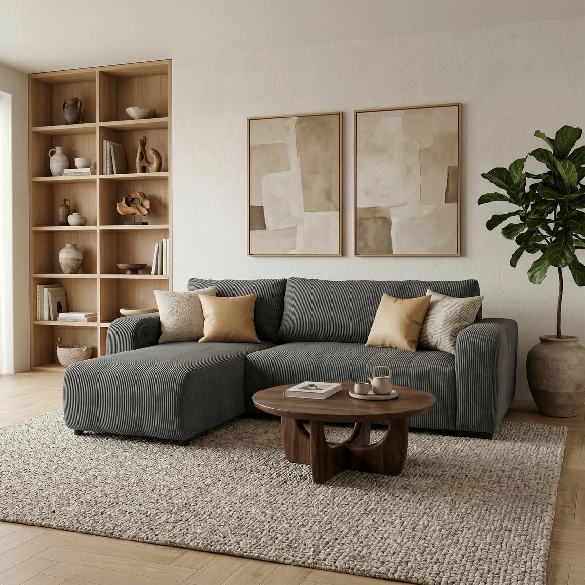 Ecksofa mit Bettfunktion Marseille, anthrazit - Anthrazit/Schwarz, Trend, Holz/Holzwerkstoff (155/240cm)