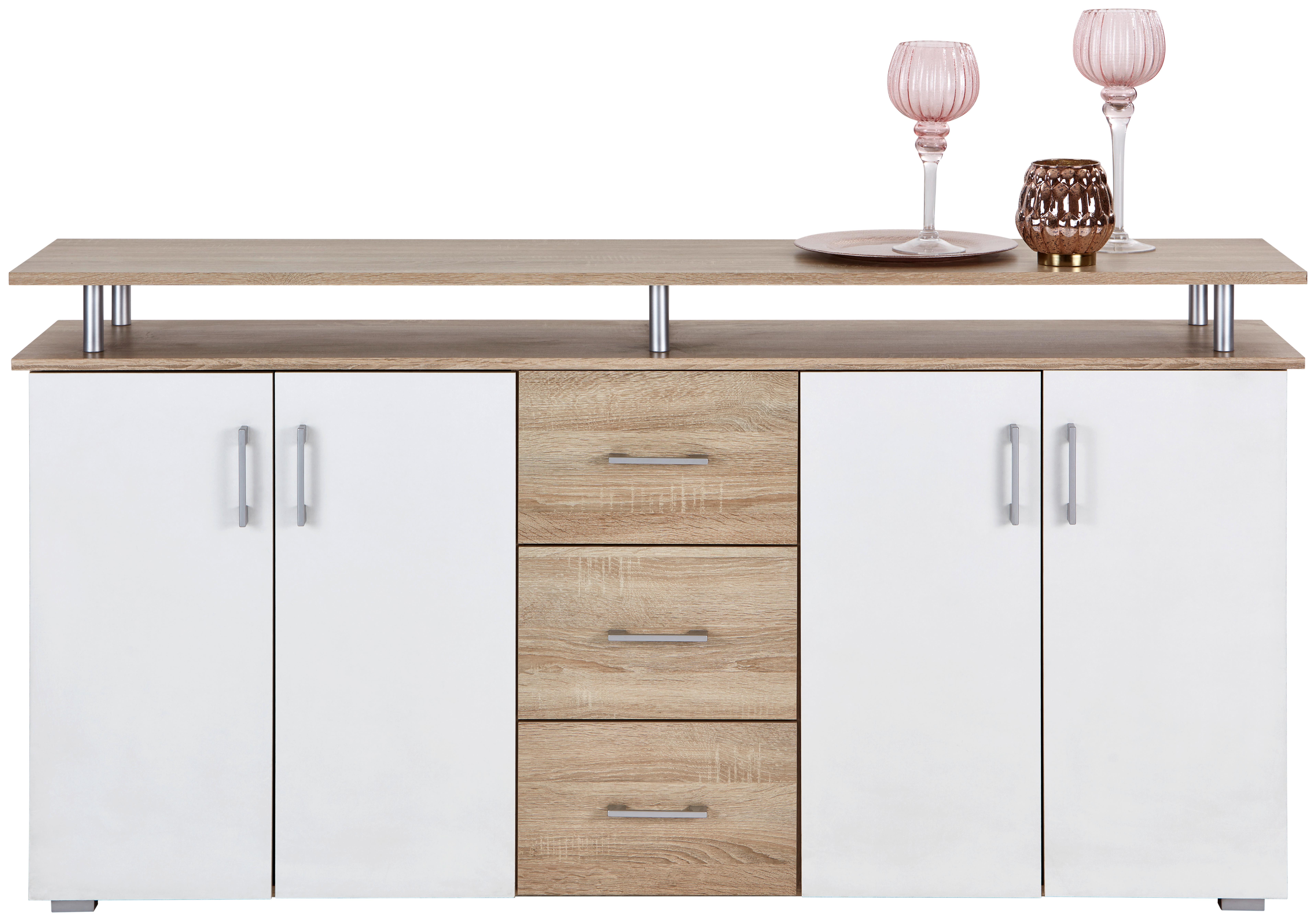 Kommode mit Aufsatz B 176cm Lif, Eiche Dekor/Weiß - Eichefarben/Weiß, MODERN, Holz/Holzwerkstoff (178/90/38cm)