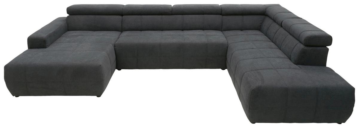 Wohnlandschaft Brandon Kopfteilverstellung Dunkelgrau - Dunkelgrau/Schwarz, Design, Textil (175/359/228cm) - MID.YOU
