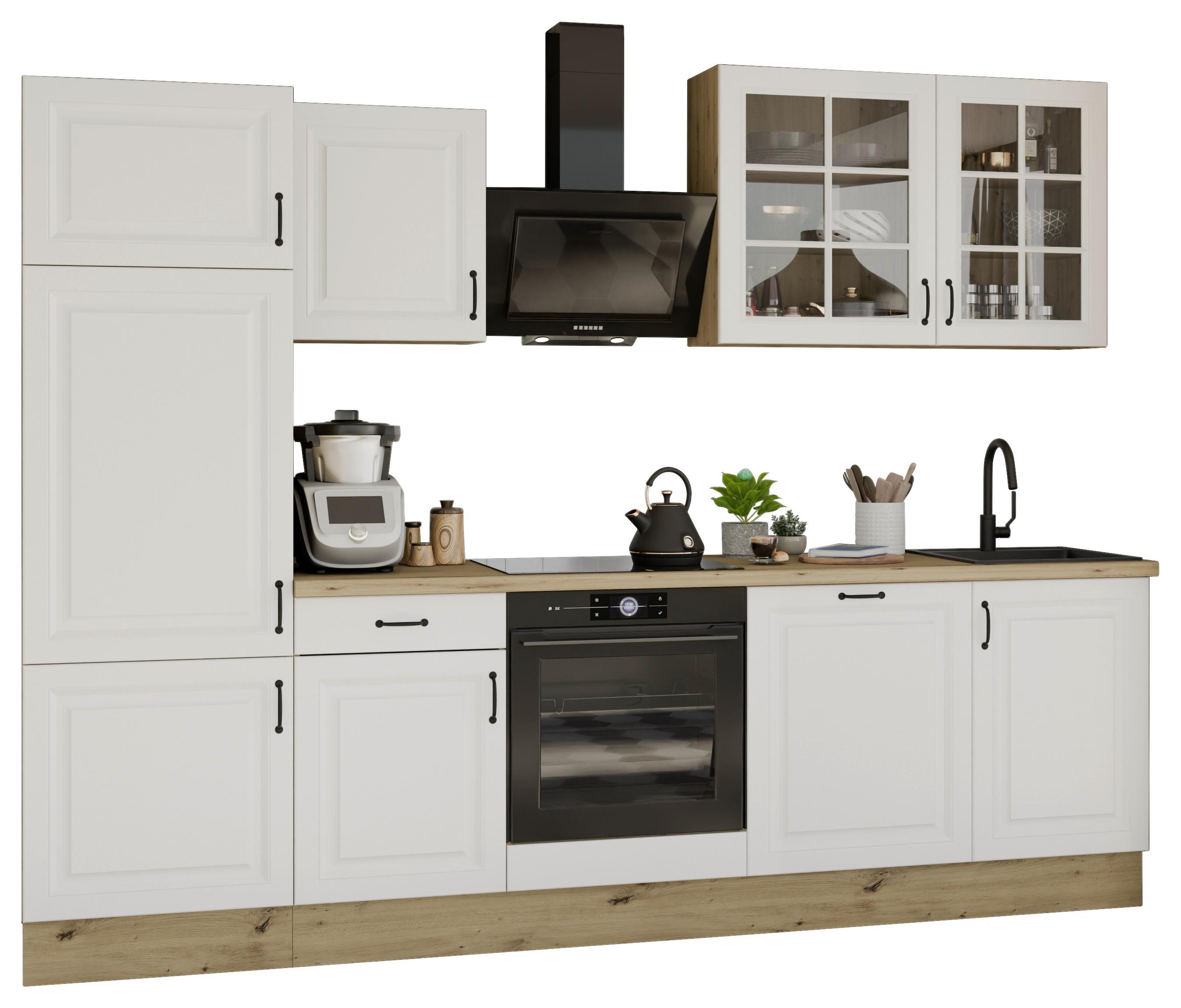 Kuchyňský blok STINA bez spotřebičů, šířka 280 cm - bílá/černá, Romantický / Rustikální, kov/kompozitní dřevo (280/219/60cm) - Livetastic
