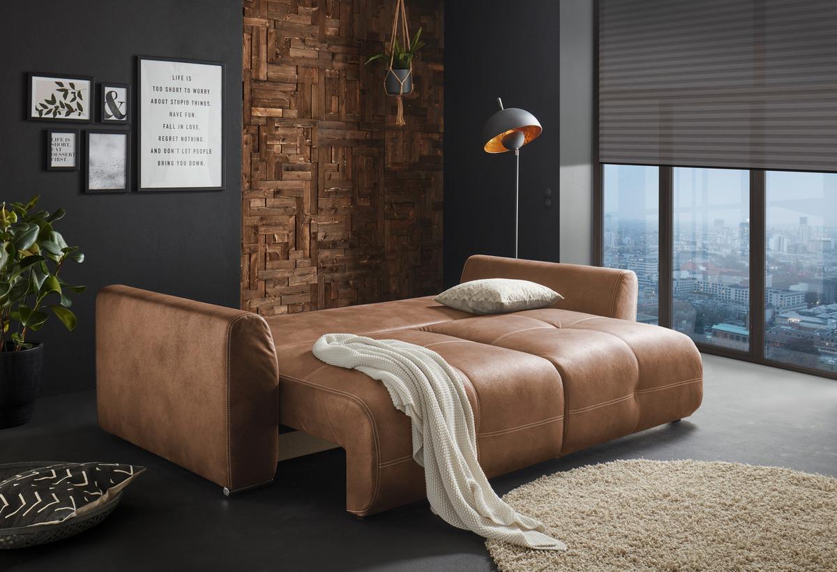Schlafsofa Dolan Lux.3dl Hellbraun - Hellbraun/Chromfarben, MODERN, Textil (245/85/115cm) - Livetastic
