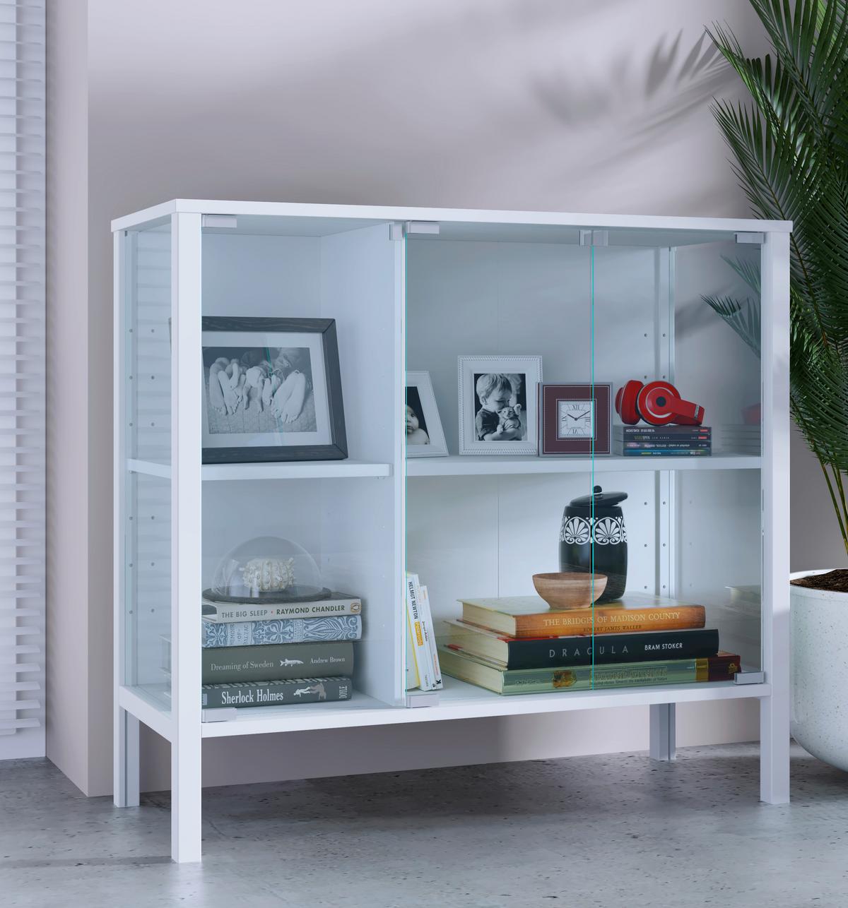 SIDEBOARD Jensol, Weiß B: 87 cm - Klar/Weiß, Design, Glas/Holzwerkstoff (87/80/35cm) - Livetastic
