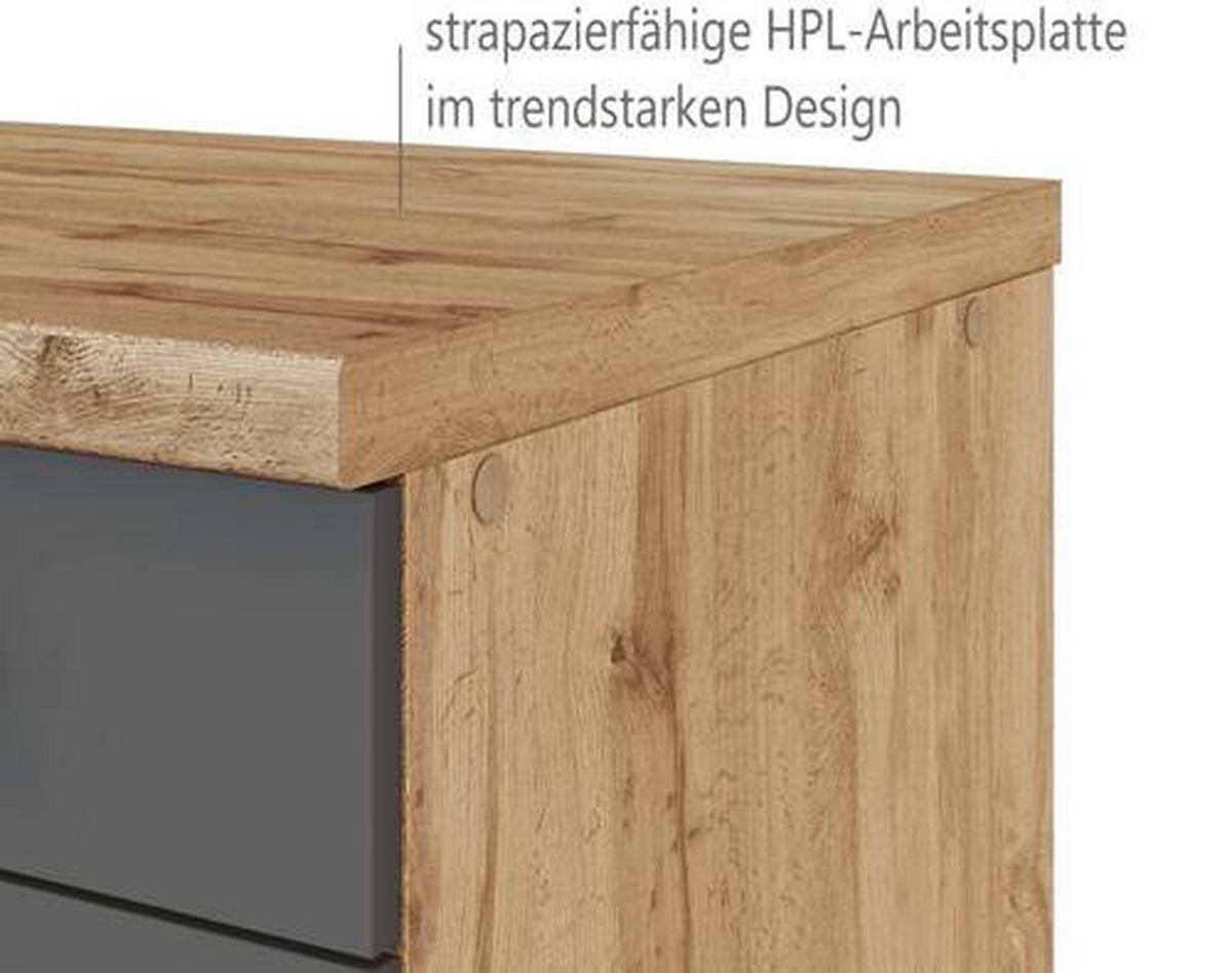 Küchenzeile Florenz mit Geräten 300 cm Grau/Eichefarben - Eiche Wotan/Grau, Design, Holzwerkstoff (300cm) - Held