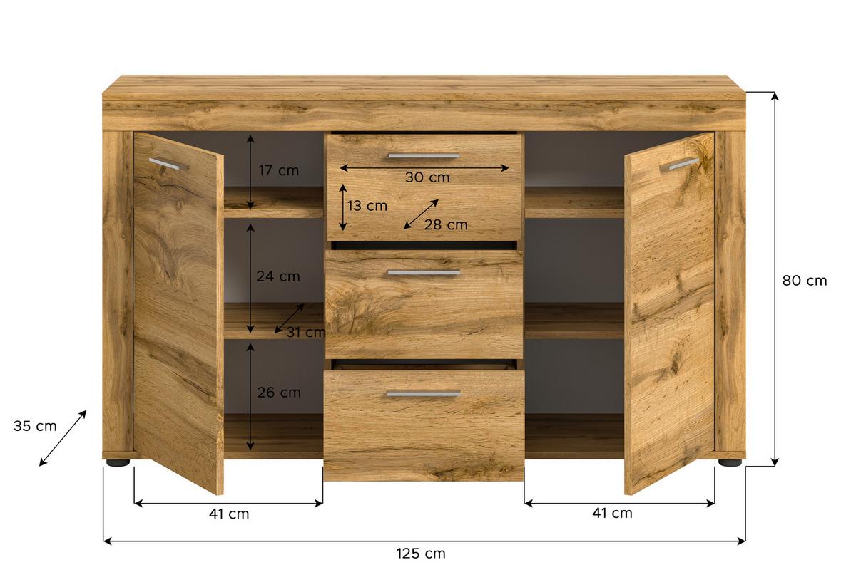 Sideboard Jam Eiche Dekor B: 125 Cm - Eiche Wotan/Schwarz, Design, Holzwerkstoff (125/80/35cm) - MID.YOU