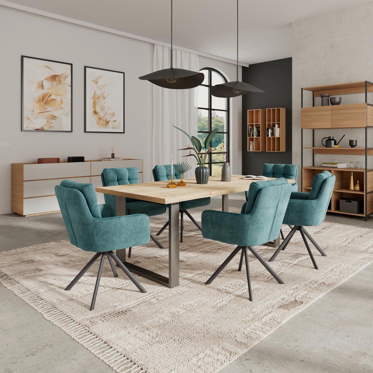 Armlehnstuhl Susan Blaugrün Schwarz/Sitzfläche 360°drehbar - Blau/Schwarz, KONVENTIONELL, Holz/Textil (59/90/66cm)