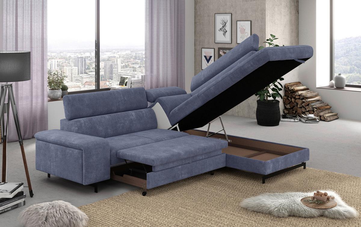 Ecksofa mit Bettkasten Emma Blau 262x215 cm - Blau/Schwarz, Textil (262/215cm) - MID.YOU
