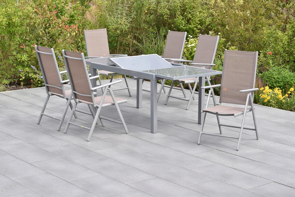 Gartenset Amalfi - Taupe/Silberfarben, MODERN, Textil/Metall - Gardenson