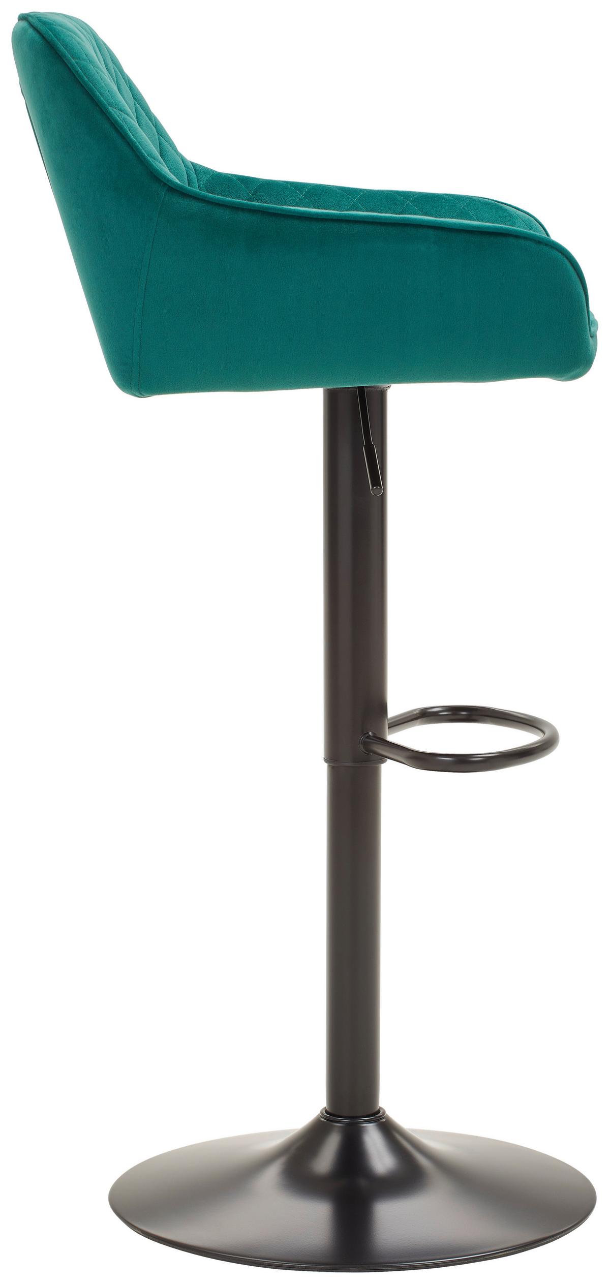 Barhocker Adriano, Samt Grün höhenverstellbar, B: 53,5 cm - Schwarz/Grün, MODERN, Textil/Metall (53,5/108/53cm) - Livetastic