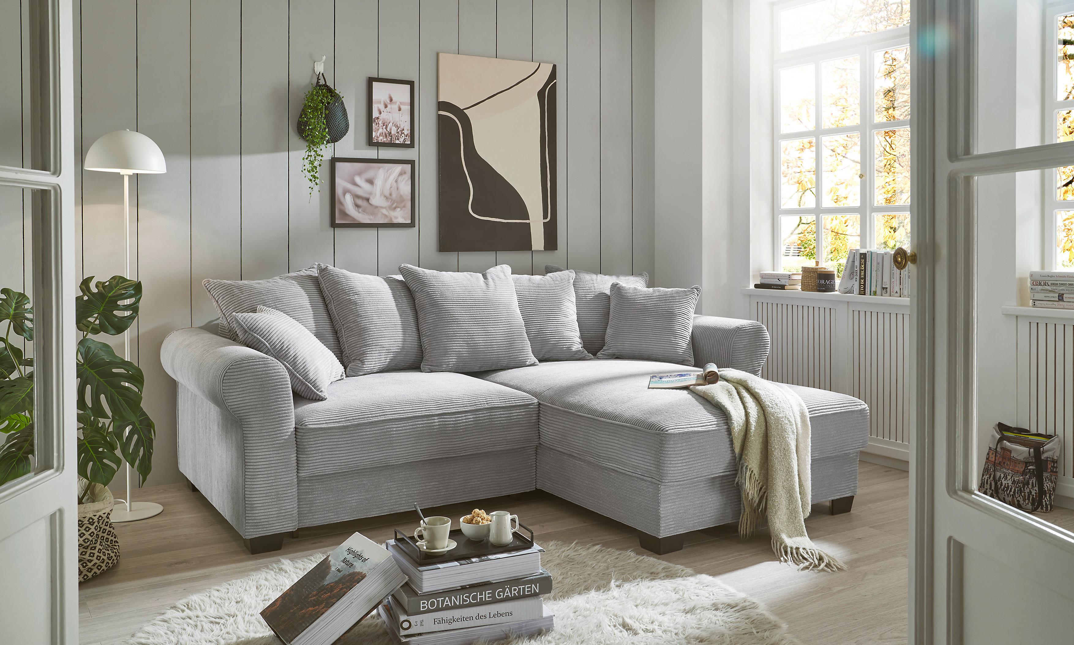 Ecksofa Maureen Hellgrau S: 255/185 cm - Hellgrau/Schwarz, KONVENTIONELL, Textil (255/185cm) - MID.YOU