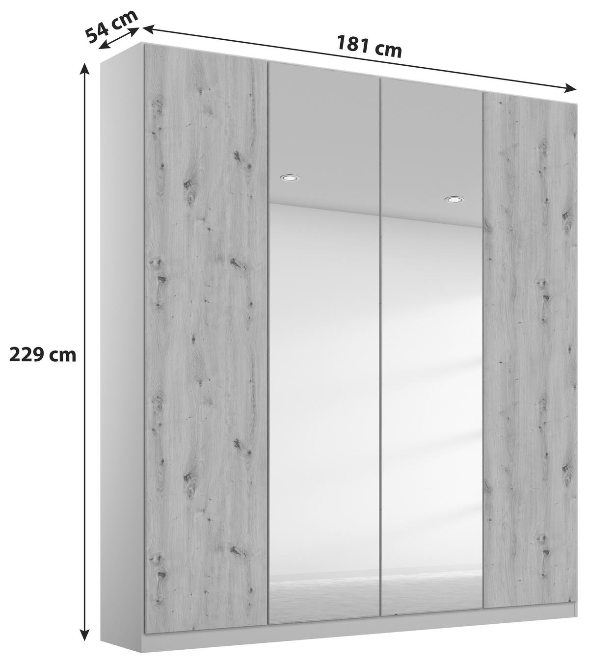 ŠATNÍ SKŘÍŇ S OTOČNÝMI DVEŘMI ALABAMA - barvy stříbra/světle šedá, Moderní, kompozitní dřevo (181/229/54cm)