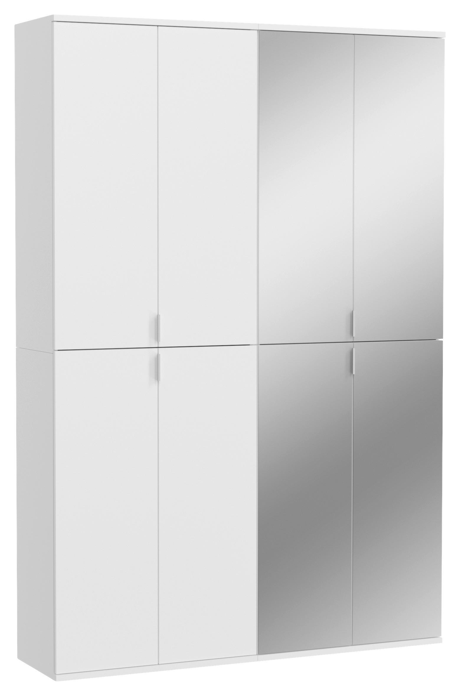 Drehtürenschrank mit Spiegel 122cm Projekt Weiß - Weiß Hochglanz/Weiß, MODERN, Holzwerkstoff (122/193/34cm) - MID.YOU