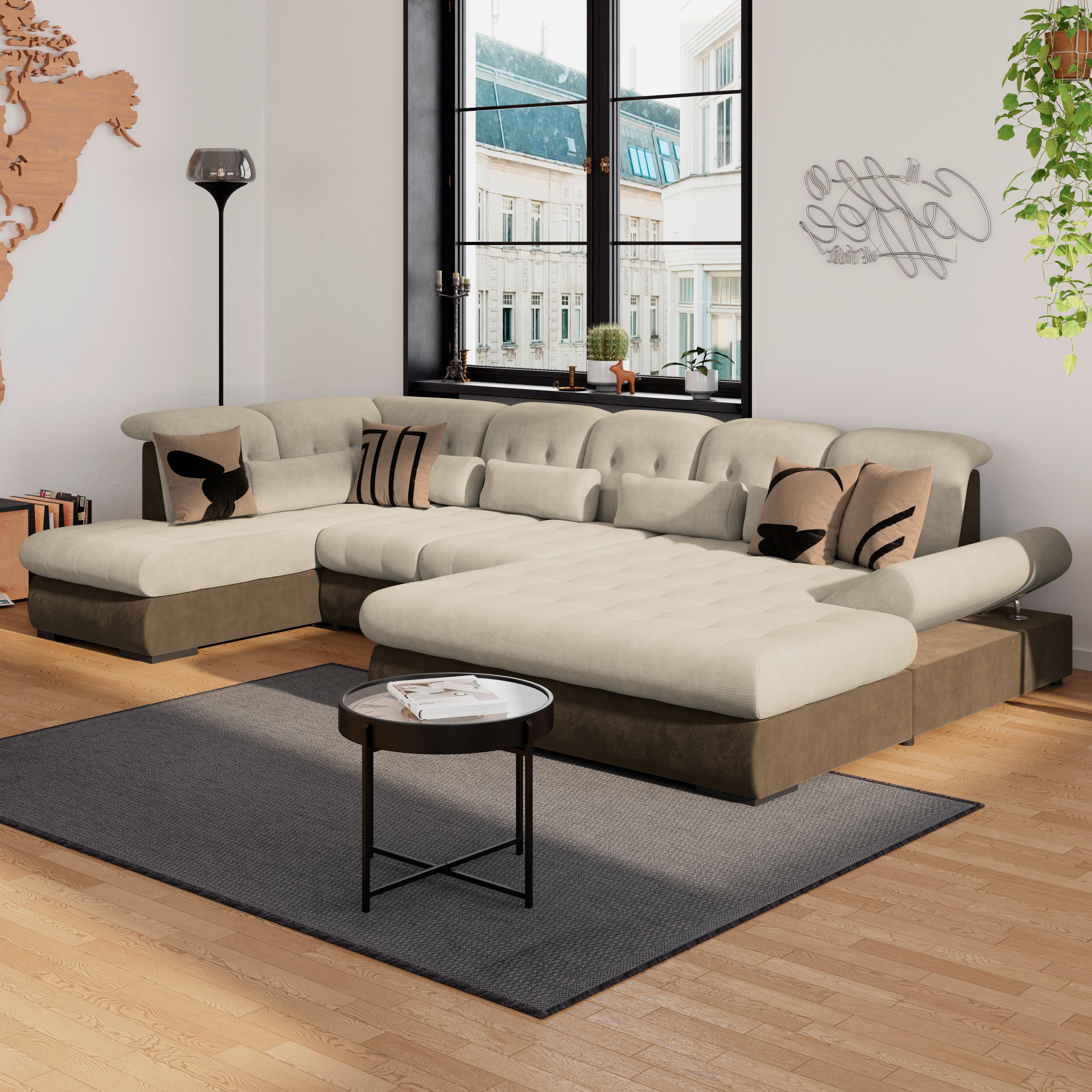 Wohnlandschaft Madera Creme, S: 212x358 cm - Hellbraun/Creme, KONVENTIONELL, Kunststoff/Textil (212/358/190cm)